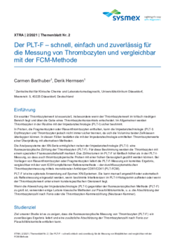 Fluoreszenzoptische Messung von Thrombozyten am XN (PLT-F) – schnell, einfach, zuverlässig und vergleichbar mit der FCM-Methode