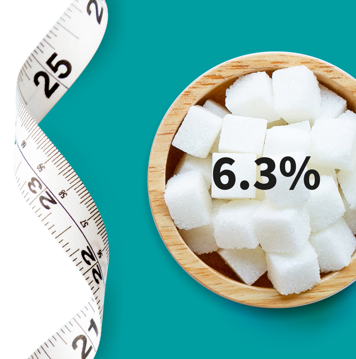 [.AT-de Austria (german)] [.DE-de Germany (german)] •	A measuring tape and a bowl full of sugar cubes shown as a metaphor for diabetes